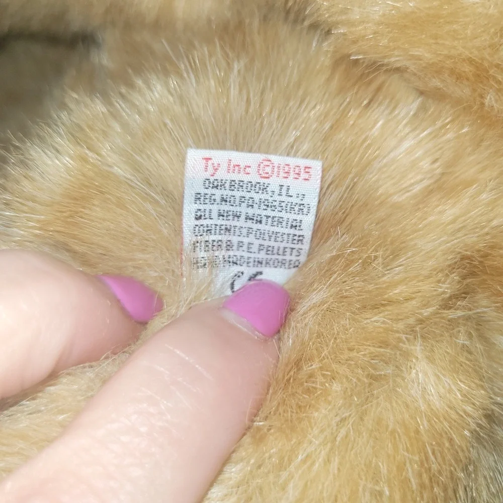 Vintage Ty Inc 1995 Ginger Tabby Cat Plush Tan White Striped Red Ribbon Korea